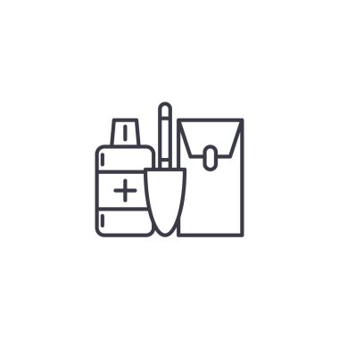 Makyaj seti doğrusal simgesi kavramı. Makyaj seti çizgi vektör işaret, sembol, şekil.