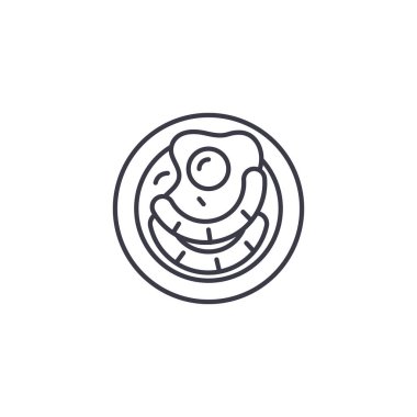 Kızarmış yumurta sosis doğrusal simgesi kavramı. Kızarmış yumurta sosis satır vektör işaret, sembol, illüstrasyon.