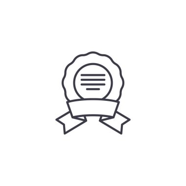 Şerit doğrusal simgesi konseptiyle Madalyası. Madalya şerit çizgi vektör işaret, sembol, şekil.