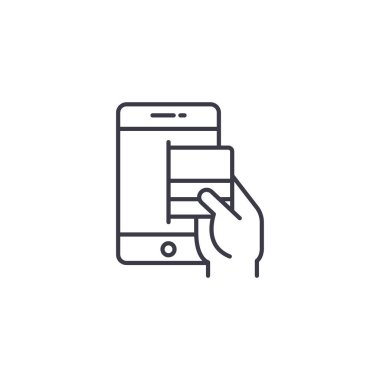 Online kart doğrusal simgesi kavramı ile ödeme. Online ödeme kartı çizgi vektör işaret, sembol, illüstrasyon.