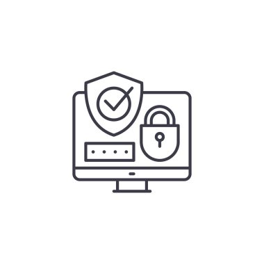 Online Güvenlik doğrusal simgesi kavramı. Online güvenlik hattı vektör işaret, sembol, illüstrasyon.