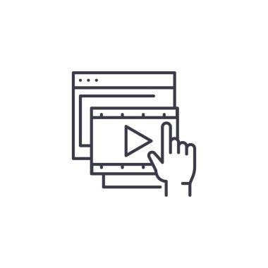 Online video doğrusal simgesi kavramı. Online video çizgi vektör işaret, sembol, şekil.