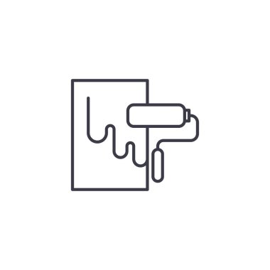 Boya duvar silindir doğrusal simgesi kavramı. Boya duvar silindir çizgi vektör işaret, sembol, şekil.