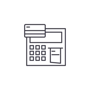 Kredi kartı doğrusal simgesi kavramı ile ödeme. Ödeme kredi kartı çizgi vektör işaret, sembol, şekil.