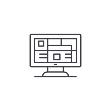 PC monitör doğrusal simgesi kavramı. PC monitör çizgi vektör işaret, sembol, şekil.