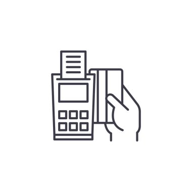 POS terminal doğrusal simgesi kavramı. POS terminal çizgi vektör işaret, sembol, illüstrasyon.