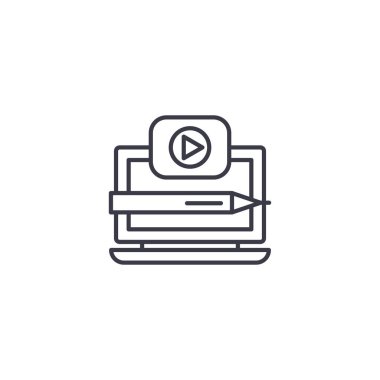Bir video doğrusal simgesi kavram kayıt. Kayıt bir video çizgi vektör işaret, sembol, illüstrasyon.