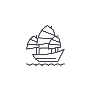 Yelken gemi doğrusal simgesi kavramı. Yelken gemi çizgi vektör işaret, sembol, illüstrasyon.