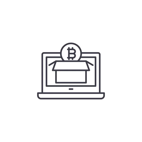 Het verkennen van bitcoin markt lineaire pictogram concept. Verkennen van bitcoin markt lijn vector teken, symbool, afbeelding. — Stockvector