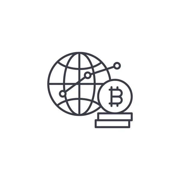 Global bitcoin vraag lineaire pictogram concept. Global bitcoin vraagregel vector teken, symbool, afbeelding. — Stockvector