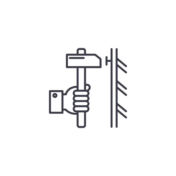Hammer lineares Icon-Konzept. Hammer Linienvektorzeichen, Symbol, Illustration. — Stockvektor