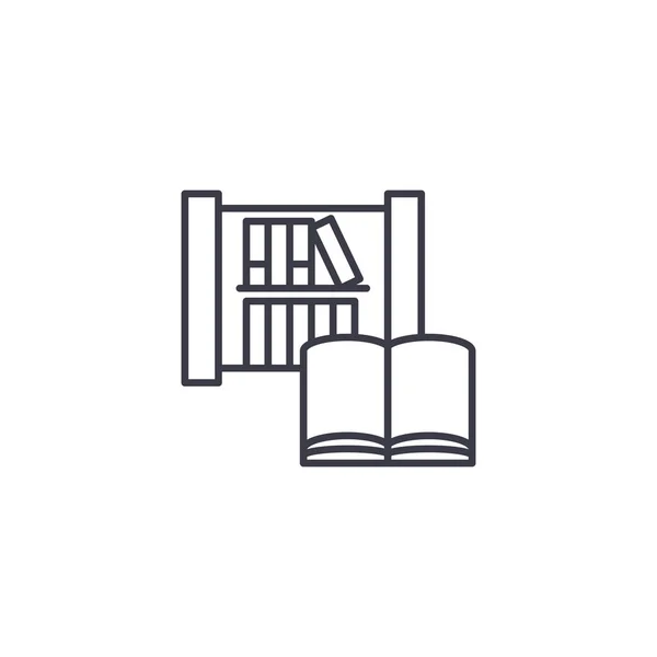 Lineares Icon-Konzept für Bibliothek und Bücher. Bibliothek und Bücher Zeilenvektorzeichen, Symbol, Illustration. — Stockvektor