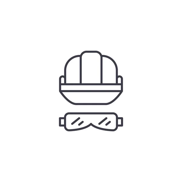 Helm veiligheidsbril lineaire pictogram concept. Helm veiligheidsbril lijn vector teken, symbool, afbeelding. — Stockvector