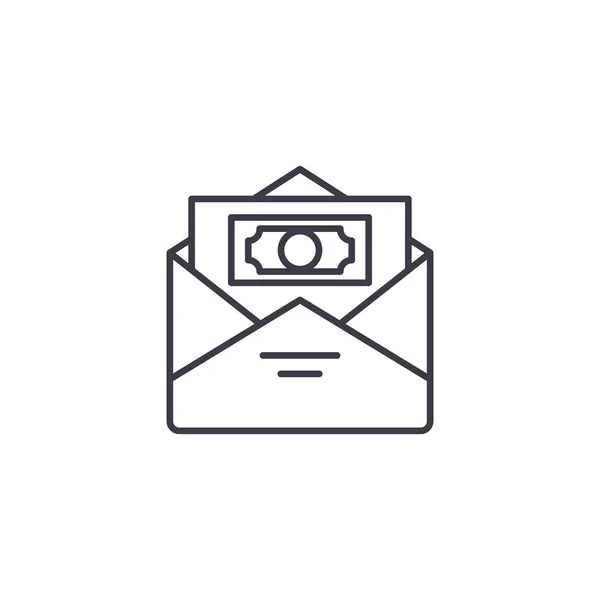 Geld in de envelop lineaire pictogram concept. Geld in de envelop lijn vector teken, symbool, afbeelding. — Stockvector