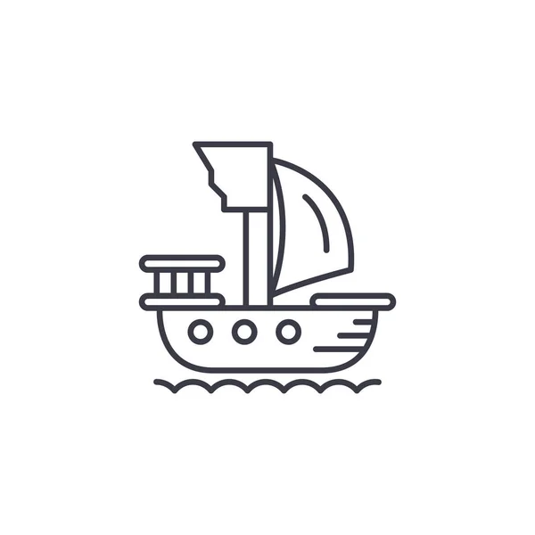 Lineares Icon-Konzept für Piratenschiffe. Piratenschiff Linienvektorzeichen, Symbol, Illustration. — Stockvektor