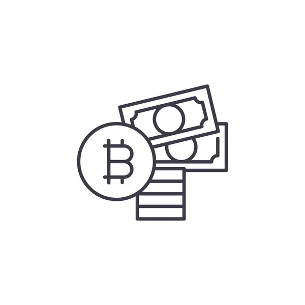 Köp av bitcoin linjär ikon konceptet. Köp av bitcoin linje vector tecken, symbolen, illustration. — Stock vektor