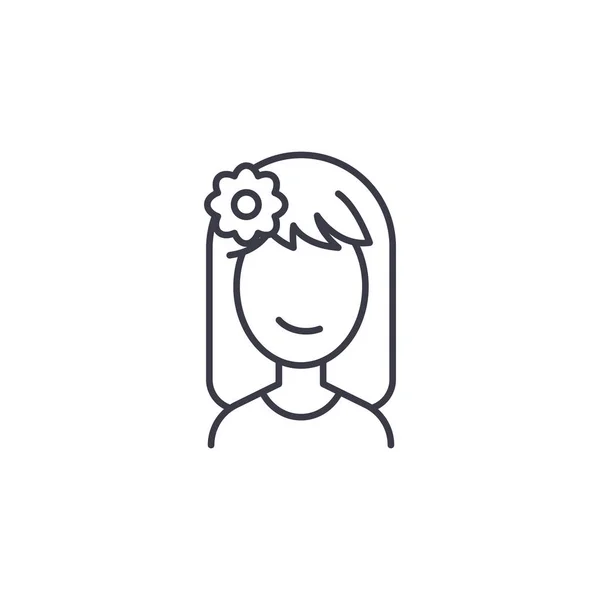 Femme relaxante visage concept d'icône linéaire. Femme détendue signe vectoriel de ligne de visage, symbole, illustration . — Image vectorielle