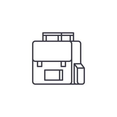 Okul çantası doğrusal simgesi kavramı. Okul çantası çizgi vektör işaret, sembol, illüstrasyon.