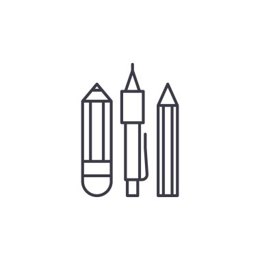 Perde ve kumaşlar - kalem, kalem doğrusal simgesi kavramı. Perde ve kumaşlar - kalem, kalem çizgi vektör işaret, sembol, şekil.