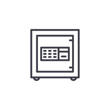 Güçlü güvenlik kasası doğrusal simgesi kavramı. Güçlü güvenlik kasası çizgi vektör işaret, sembol, illüstrasyon.