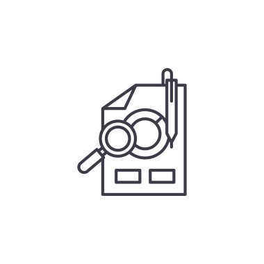 Bir rapor doğrusal simgesi kavram okuyor. Eğitim bir rapor çizgi vektör işaret, sembol, illüstrasyon.