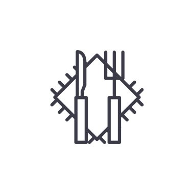 Tablo hizmet doğrusal simgesi kavramı. Garson çizgi vektör işaret, sembol, şekil tablosu.