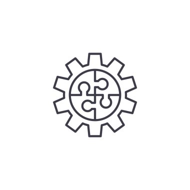 Ekip çalışması düzeni doğrusal simgesi kavramı. Ekip çalışması düzeni çizgi vektör işaret, sembol, illüstrasyon.