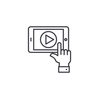 Video oynatma doğrusal simgesi kavramı. Video oynatma çizgi vektör işaret, sembol, illüstrasyon.