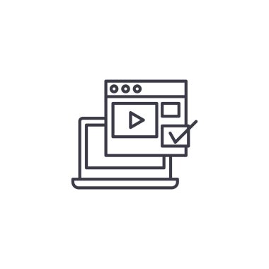 İzleme videoları doğrusal simgesi kavramı. İzleme videoları çizgi vektör işaret, sembol, şekil.