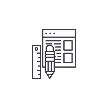 Web tasarım araçları doğrusal simgesi konsepti. Web tasarım araçları satır vektör işaret, sembol, şekil.