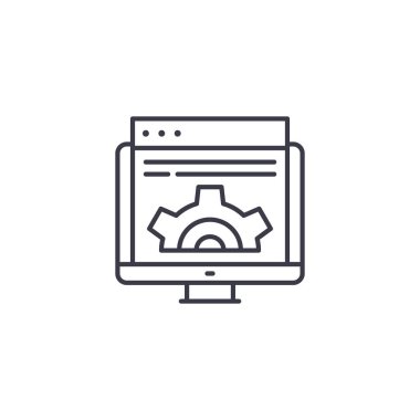 Web geliştirme doğrusal simgesi kavramı. Web geliştirme çizgi vektör işaret, sembol, şekil.