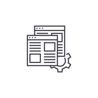Web sayfalarını optimizasyonu doğrusal simgesi kavramı. Web sayfalarını optimizasyonu çizgi vektör işaret, sembol, illüstrasyon.
