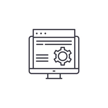 Web sitesi geliştirme doğrusal simgesi kavramı. Web sitesi geliştirme çizgi vektör işaret, sembol, illüstrasyon.