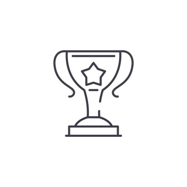 Kazanan Kupası doğrusal simgesi kavramı. Kazanan cup çizgi vektör işaret, sembol, şekil.