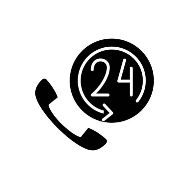 24 saat destek siyah simge kavramı. 24 saat destek düz vektör simgesi, işaret, resim.