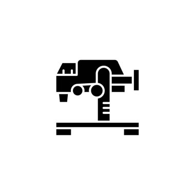 3D yazıcı siyah simge kavramı. 3D printerlere harcama maddeler düz sembolü, işaret, illüstrasyon vektör.