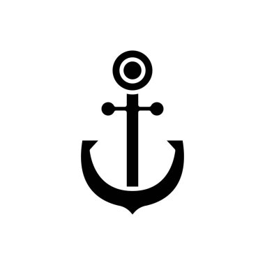 Siyah simge kavramı demirleme. Ankraj düz vektör simgesi, işaret, resim.