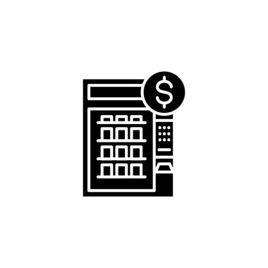 ATM siyah simge kavramı kutu. ATM kutu düz vektör simgesi, işaret, resim.