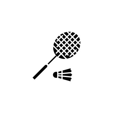 Badminton siyah simge kavramı. Badminton düz vektör simgesi, işaret, resim.