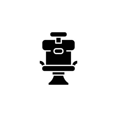 Sandalye siyah simge kavramı berber. Berber koltuğu düz vektör simgesi, işaret, illüstrasyon.