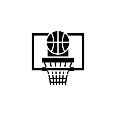 Basketbol oyun siyah simge kavramı. Basketbol oyun düz vektör simgesi, işaret, resim.