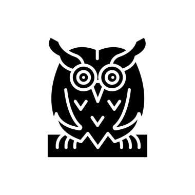 Kuş baykuş siyah simge kavramı. Kuş baykuş düz vektör simgesi, işaret, resim.