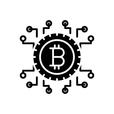 Bitcoin blockchain siyah simge kavramı. Bitcoin blockchain düz vektör simgesi, işaret, resim.