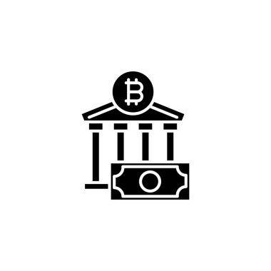 Bitcoin Satım siyah simge kavramı. Bitcoin borsası düz vektör sembolü, işaret, resim.