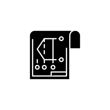 Planı siyah simge kavramı. Blueprint düz vektör simgesi, işaret, resim.