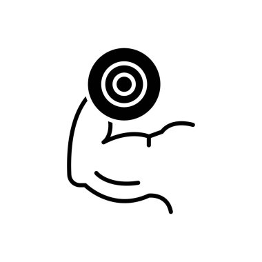 Vücut bina siyah simge kavramı. Vücut geliştirme düz vektör simgesi, işaret, resim.