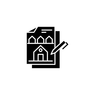 Siyah simgesi tasarım bina. İnşaat tasarım düz vektör simgesi, işaret, resim.