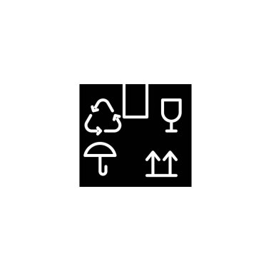 Kargo etiketleri siyah simge kavramı. Kargo etiketleri düz sembolü, işaret, illüstrasyon vektör.