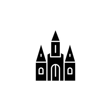 Katedral siyah simge kavramı. Katedral düz vektör simgesi, işaret, resim.
