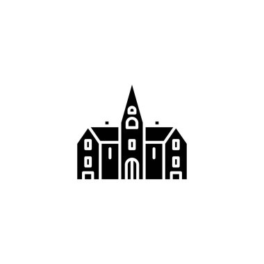 Kilise siyah simge kavramı. Kilise düz vektör simgesi, işaret, resim.